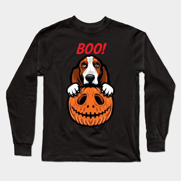 Halloween Pumpkin Basset Hound Long Sleeve T-Shirt by IPRINT